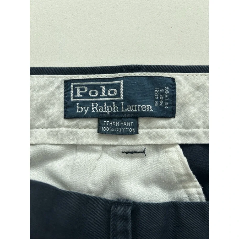 Vtg POLO RALPH LAUREN Ethan Pants Mens Pleated 100% Cotton Chinos - 36/30 Navy